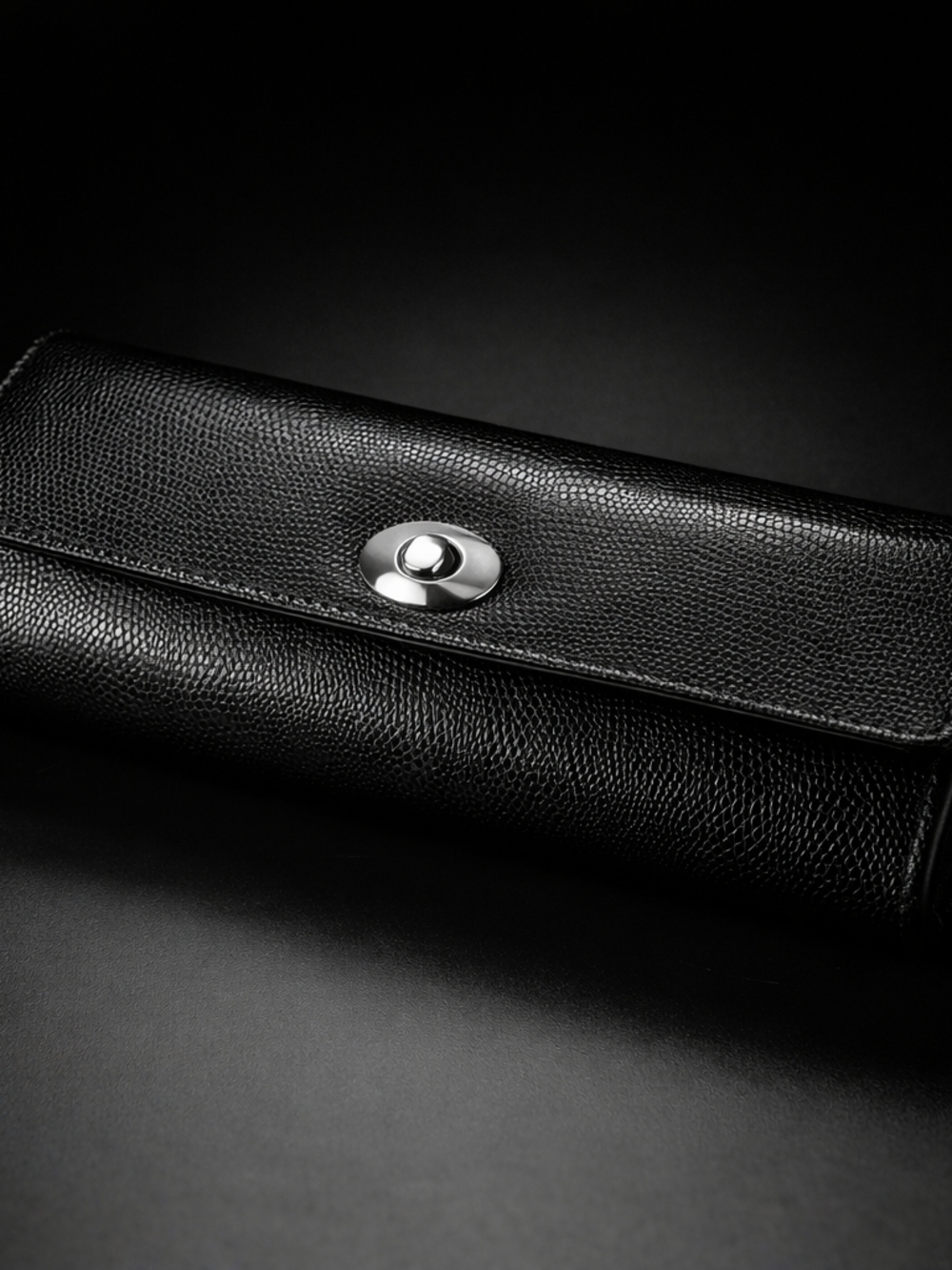 WOLF Black Leather Clutch with Silver Turn-Lock